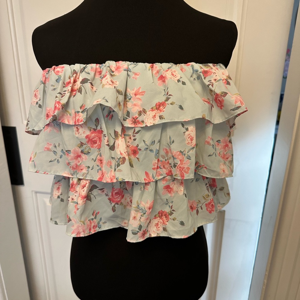 Altar’d State Floral Strapless Ruffle Top Tiered Cropped NWOT